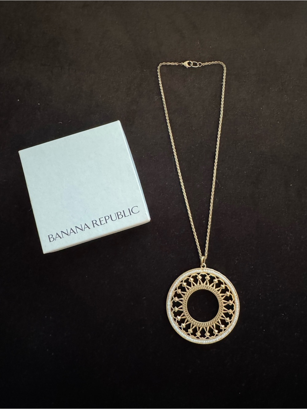 The Banana Republic Gold Eclipse Sundial Necklace / vintage statement piece